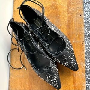 Lola Cruz Black Studded Leather Flats EU 39 Anthropologie Boho Rock Chic